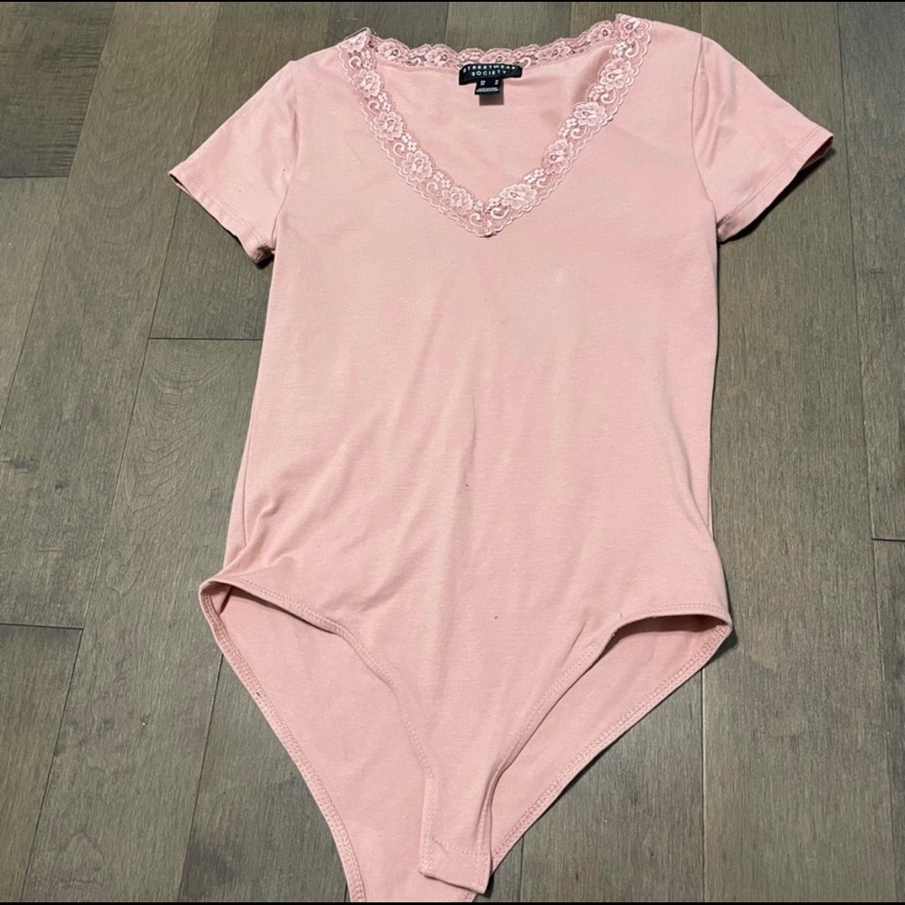 Pink lace detail bodysuit